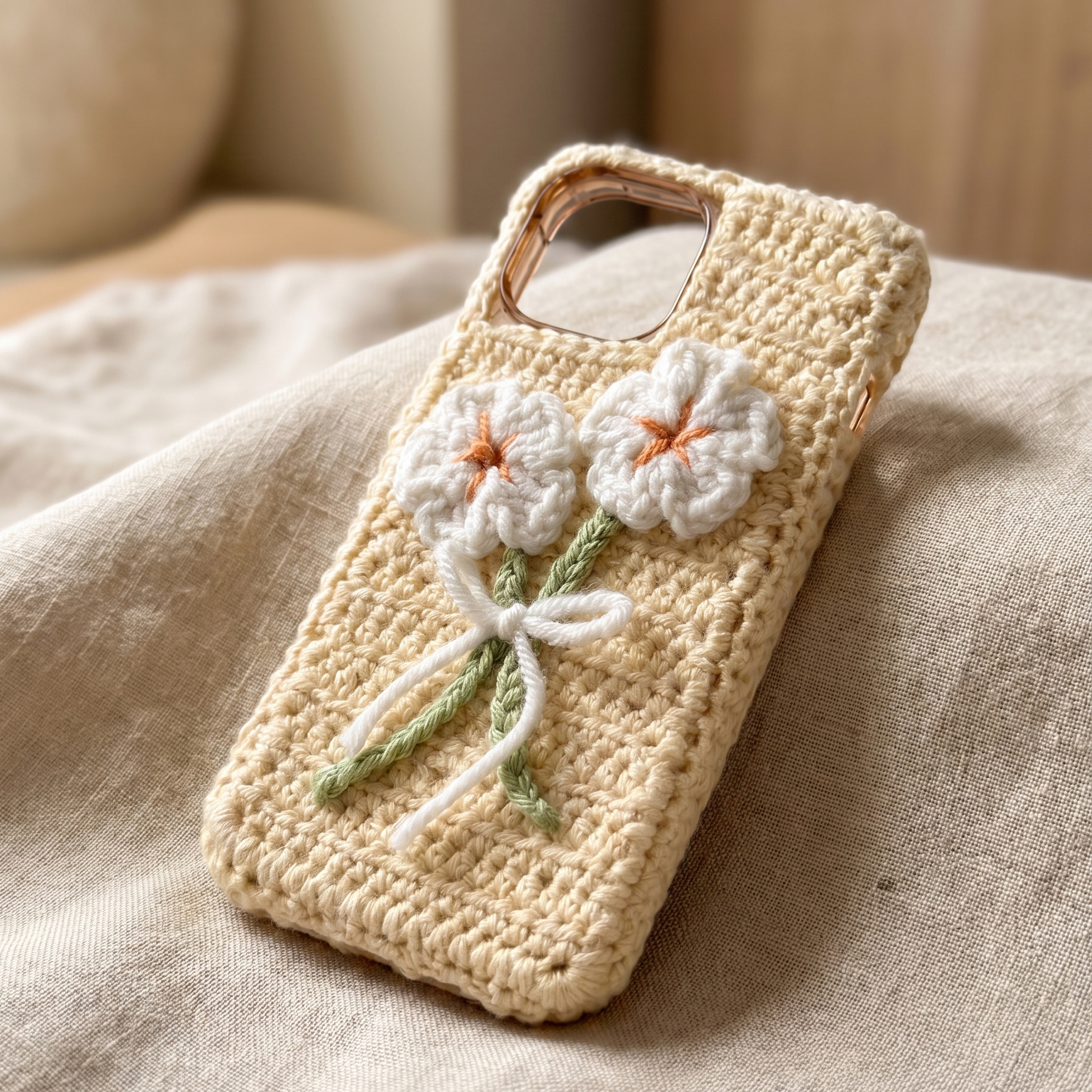 Vanilla Daisy Crochet Mobile Cover