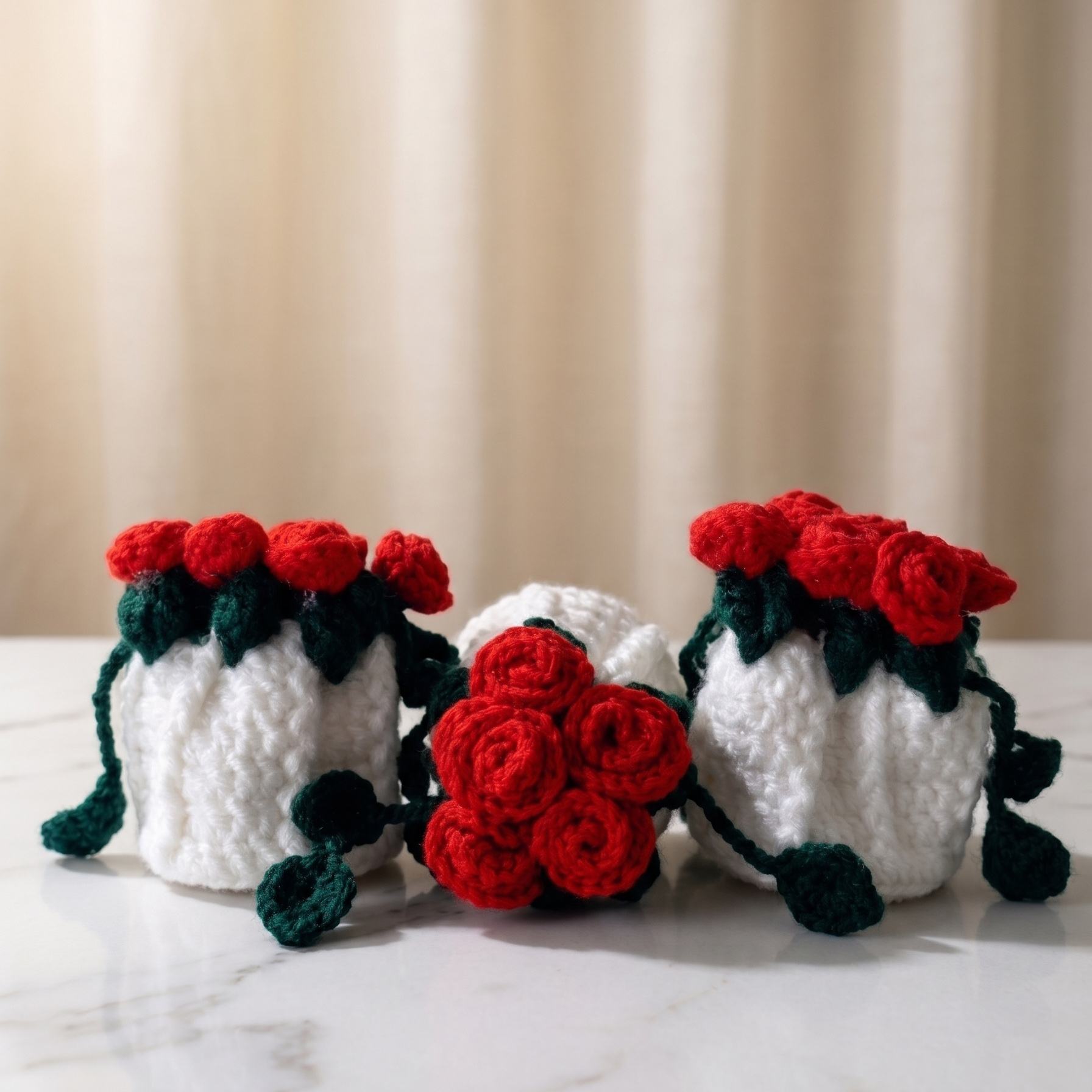 Red Rose Cinch Bag – Crochet Favor Pouch