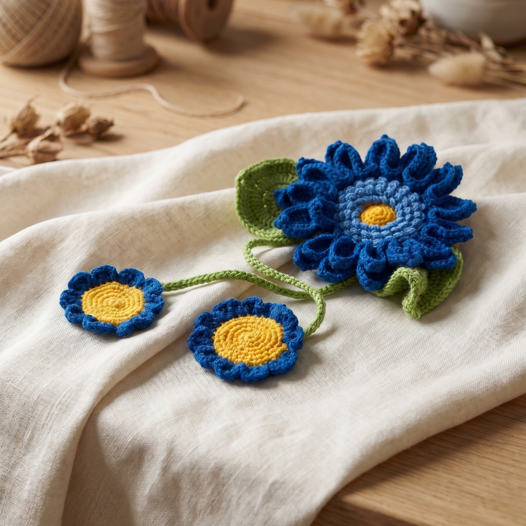 Blue Sunflower Crochet Curtain Tieback